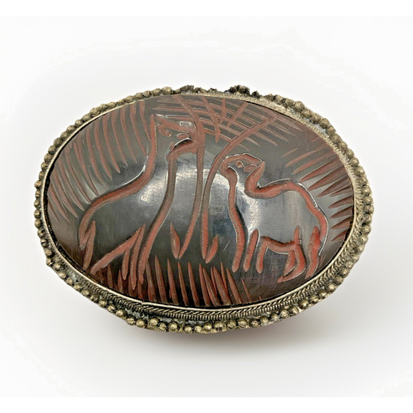 Vintage Hand Carved Deer Brooch C Clasp Horn (?) Large 3 x 2.5 in Pin African - Picture 1 of 6